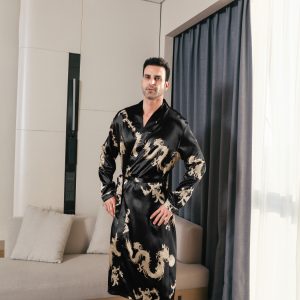 2 Sets Men's Ice Silk Long Sleeved Sleepwear Autumn Men's Long Sleeved Morning Robe Medium Length Thin Home Clothes Imitation Silk Casual Men's Pajamas And Random Set Of Men's Ice Silk Short Sleeved Long Pants Pajamas