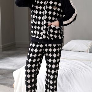 Men's Fleece Thermal Soft Pajama With Zipper For Winter, Lounge And Sleep Wearing