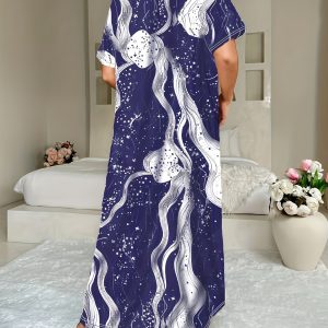 Casual loose white printed nightgown