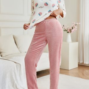 Women's Autumn And Winter New Fleece-lined Coral Fleece Pajamas Suit Crewneck Trousers Long Sleeve Flower Printed Bohemian Style Comfortable Warm Outer Wearing Home Clothes Suit